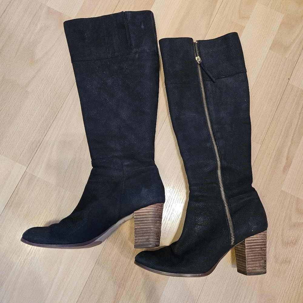 Cole Haan Davenport Tall Black Pebbled Nubuck Boots Size 8.5